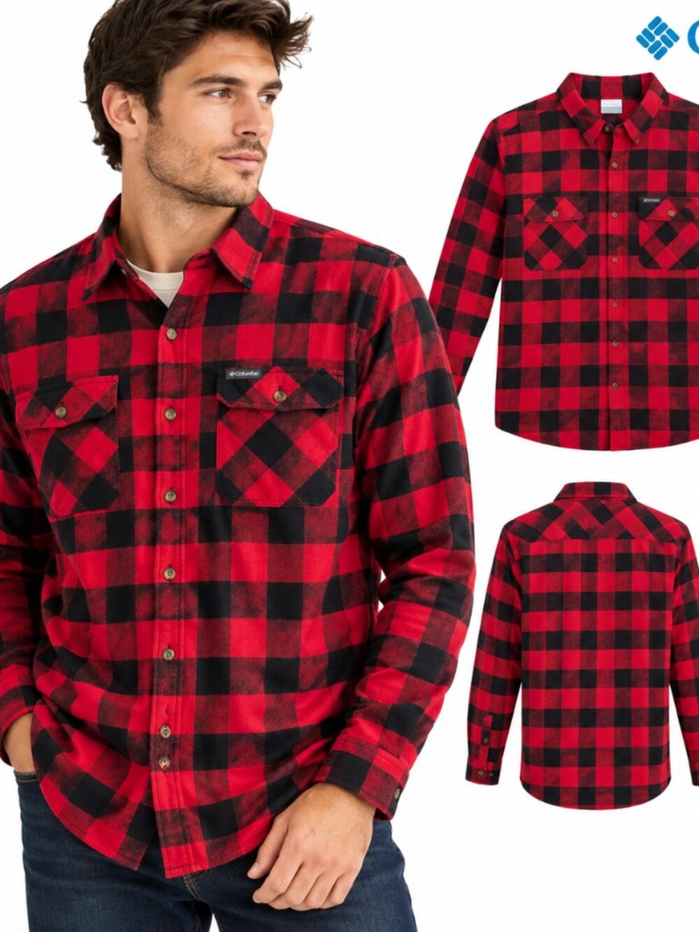 Columbia Men's XL Red Black Buffalo Plaid Flannel Long Sleeve Button Down Shirt
